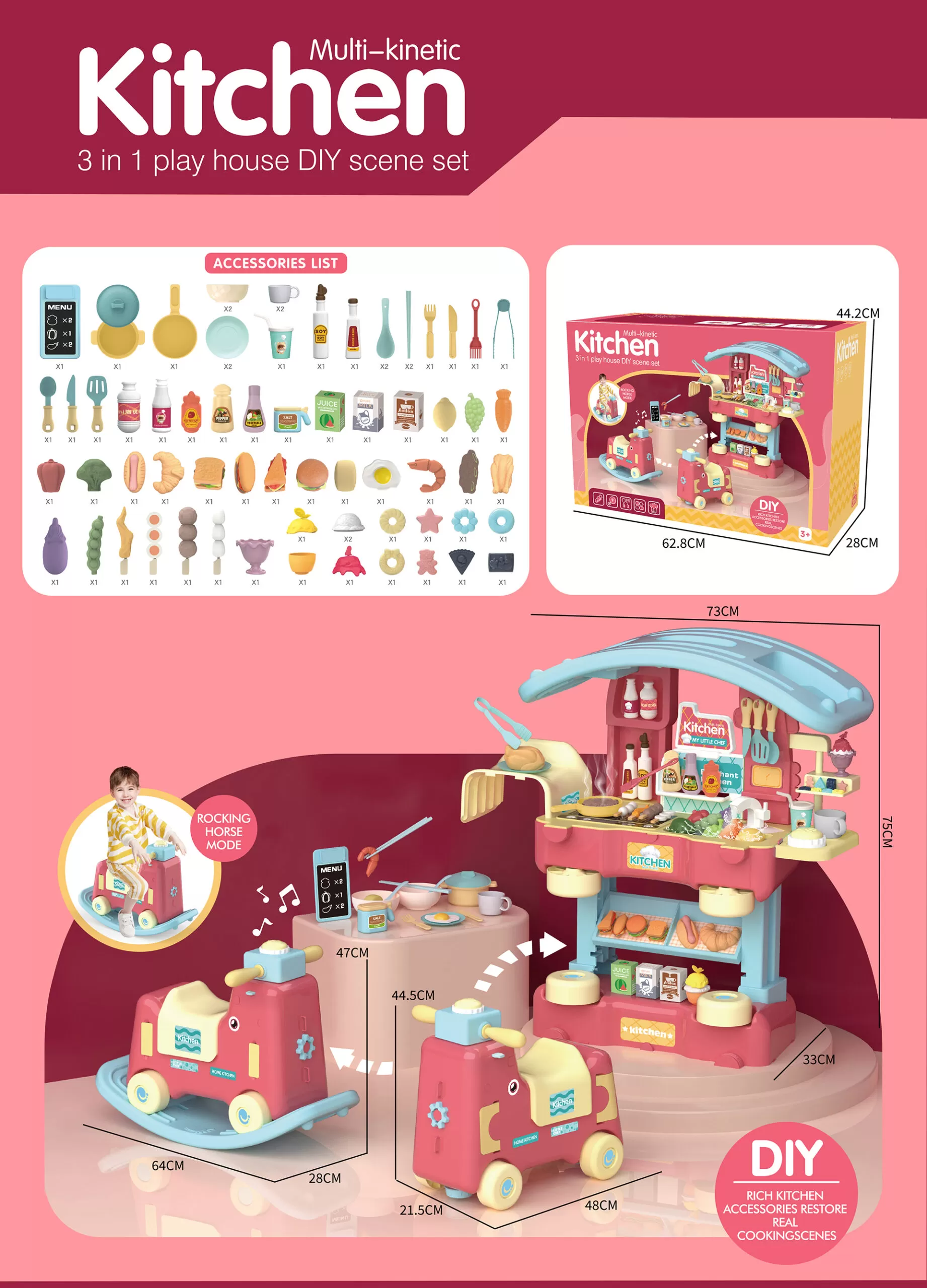 Kitchen-3 in 1 Play House DIY Scene Set_RP503-1_Red